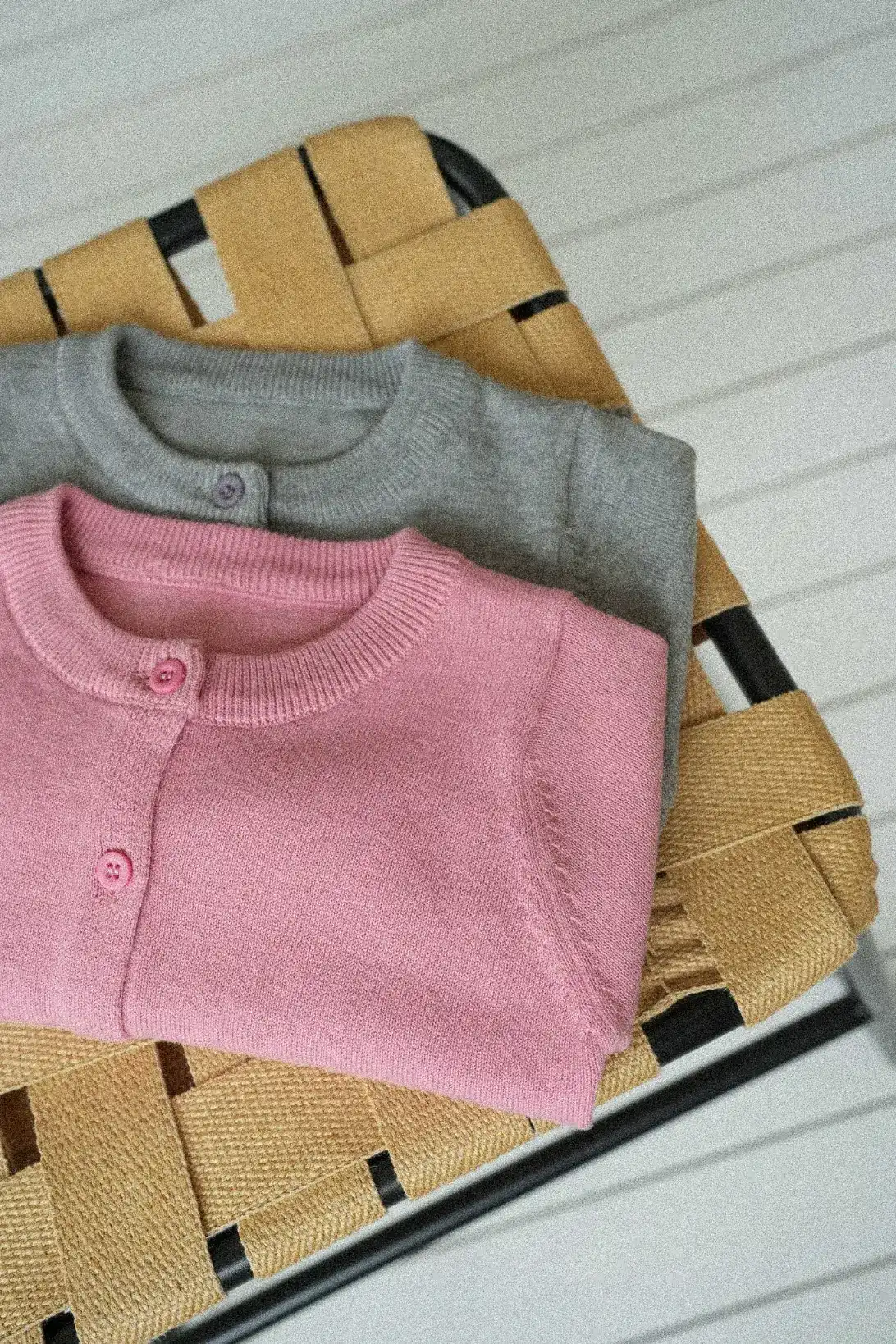 grey and pink kids knitted cardigans