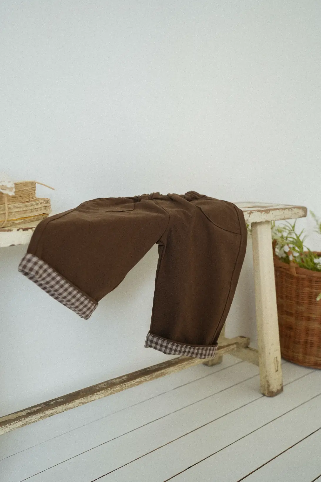 Kids Chocolate Check Pants in brown