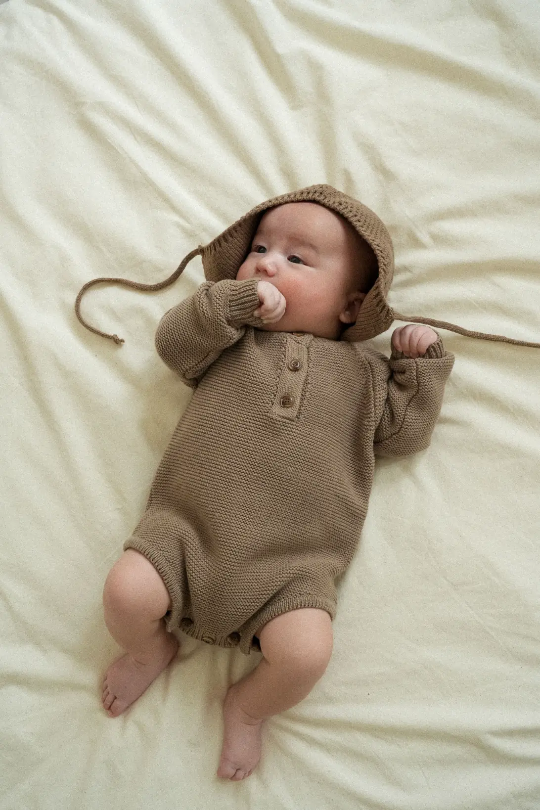 Little Nest 100% cotton knitted baby bodysuit in neutral colours