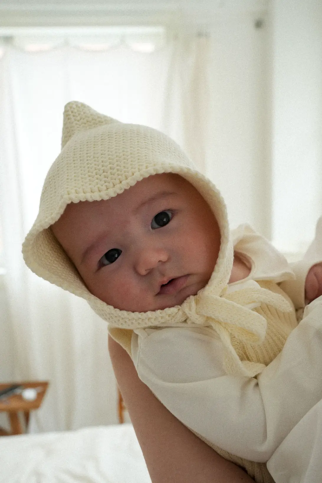 Cream Little Gnome Bonnet made from 100% cotton