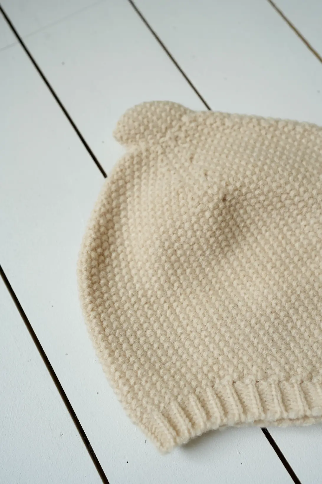 Cream and brown knitted Acorn bonnets for babies