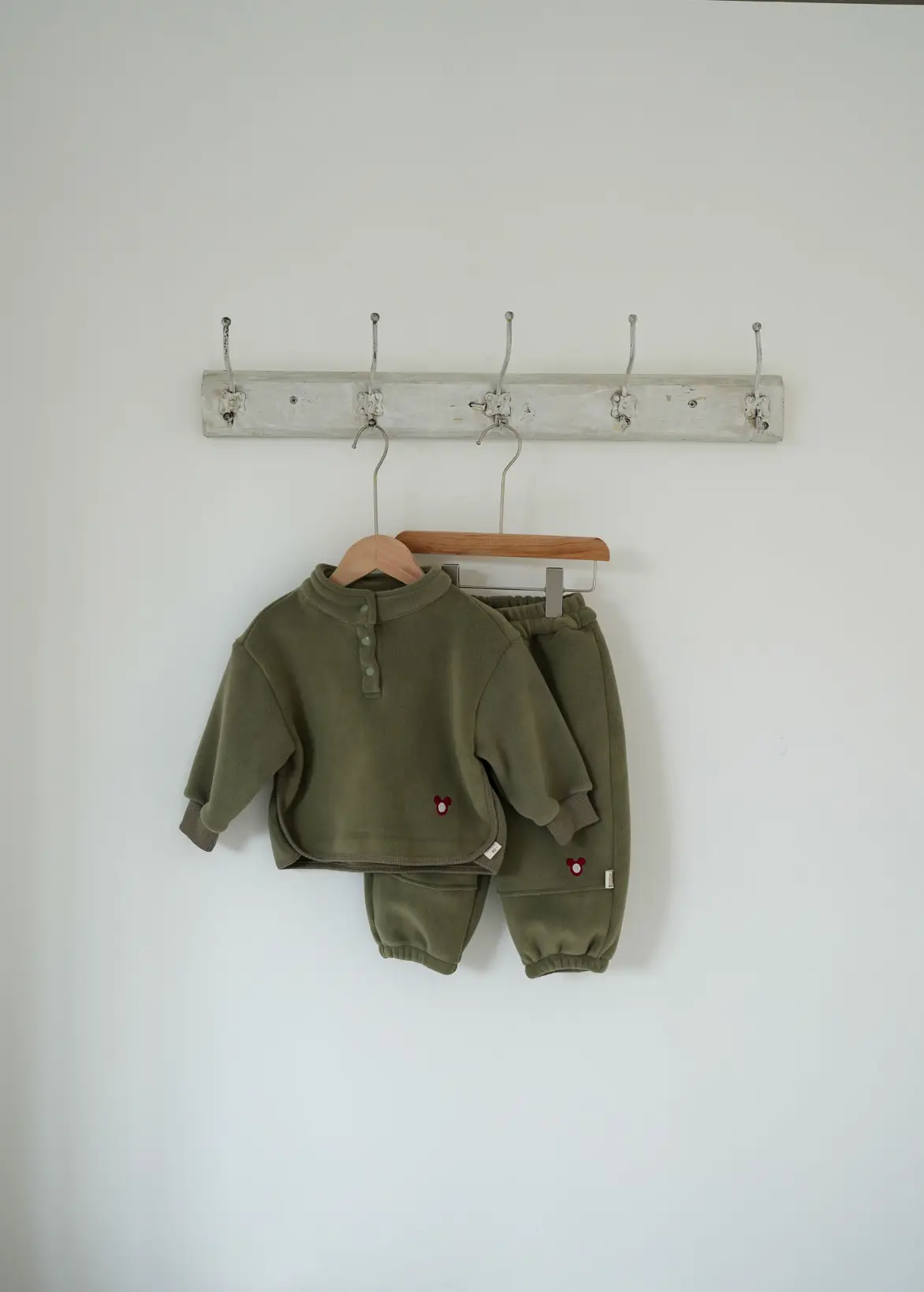 Kids olive fleece pullover and trousers