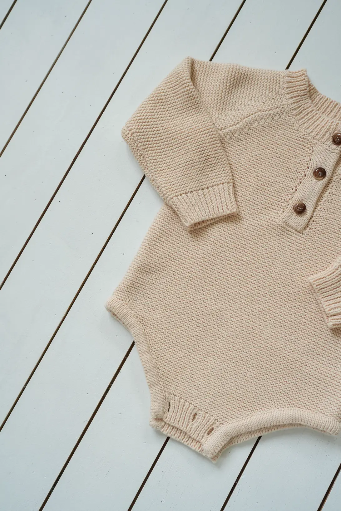 Little Nest 100% cotton knitted baby bodysuit beige