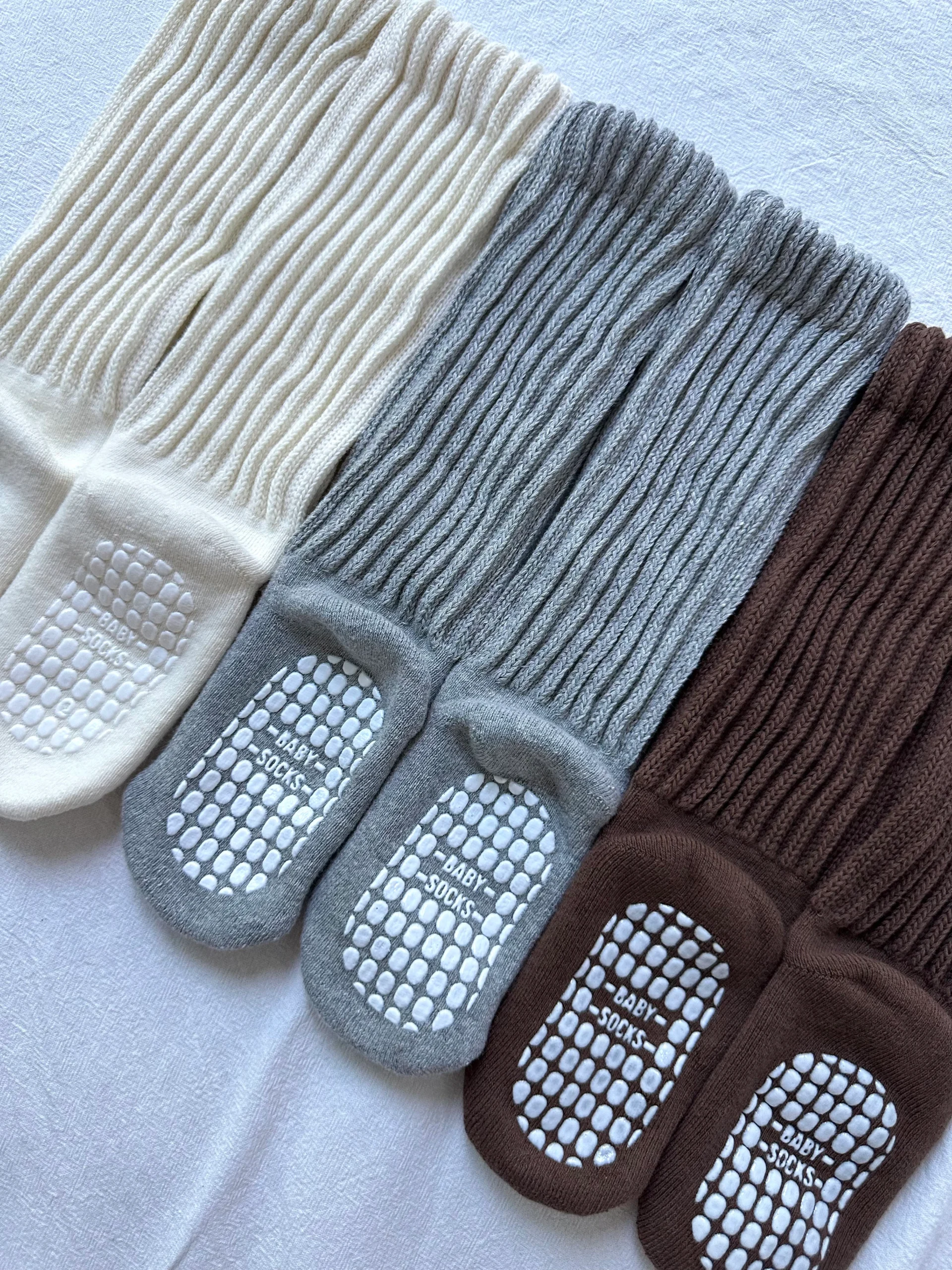 high baby cotton socks with ribbed texture
